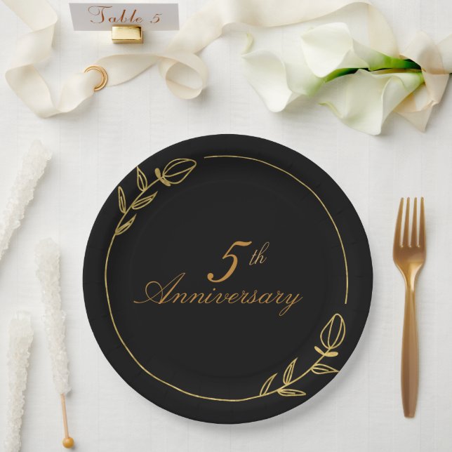 Prato De Papel Personalizes Anniversary with Golden Frame (Casamento)