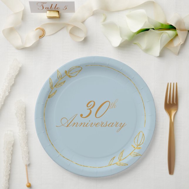 Prato De Papel Personalizes Anniversary with Golden Frame (Casamento)