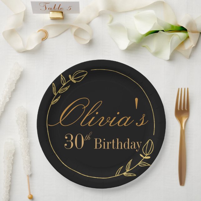 Prato De Papel Personalizes Birthday with Golden Frame (Casamento)