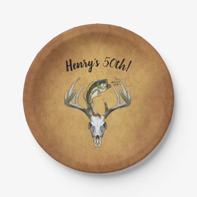 Prato De Papel Pesca de caça 50ª Festa de aniversário (Frente)