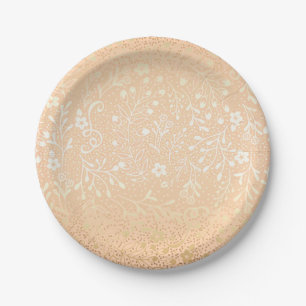 Prato De Papel Pêssego bonito e casamento elegante floral Dourad
