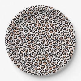 Prato De Papel Pêssego Branco Impressão Preta-Leopardo      