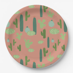 Prato De Papel Pêssego Cactus Bonito e Verde