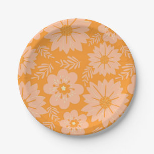 Prato De Papel Pêssego de Vintagem Retroativa Padrão de Flor Lara