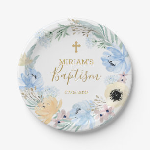 Prato De Papel Pêssego Floral de Água Pêssego Azul Placa de Pa