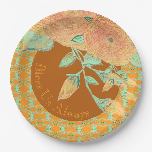 Prato De Papel Pêssego Teal E Dourado Com Cachorros (Frente)