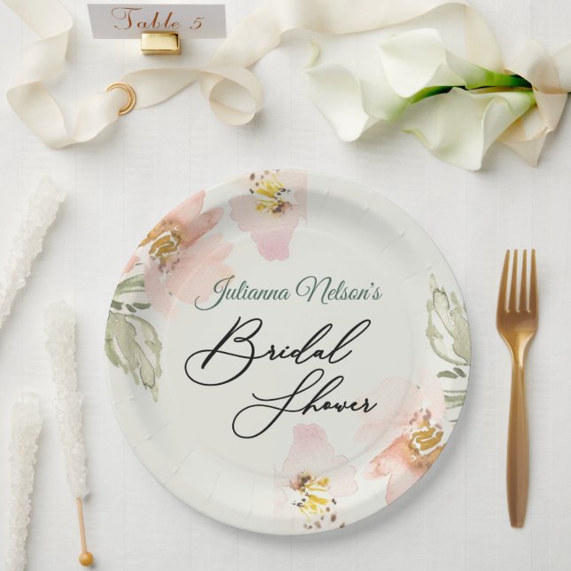 Prato De Papel Pessegueiro de papel floral a aquarela (Casamento)