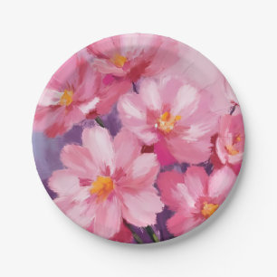 Prato De Papel Pétalas Cor-de-Rosa em Flor Pintura de Flor em A