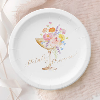 Prato De Papel Petals & Prosecco Floral Bridal Shower Paper Plate