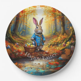 Prato De Papel Peter Easter Bunny com cesto de ovos de Páscoa