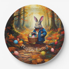 Prato De Papel Peter Easter Bunny com cesto de ovos de Páscoa