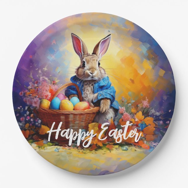 Prato De Papel Peter Easter Bunny com Felz pascoa de Ovos de Pásc (Frente)
