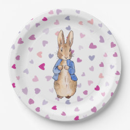Prato De Papel Peter o Coelho com padrão cardíaco