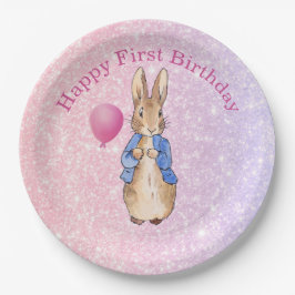 Prato De Papel Peter o Rabbit feliz primeiro aniversário Glitz ro