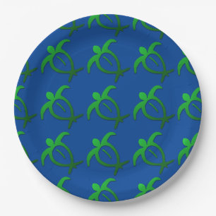 Prato De Papel Petroglyph havaiano de Honu no azul (telhado)