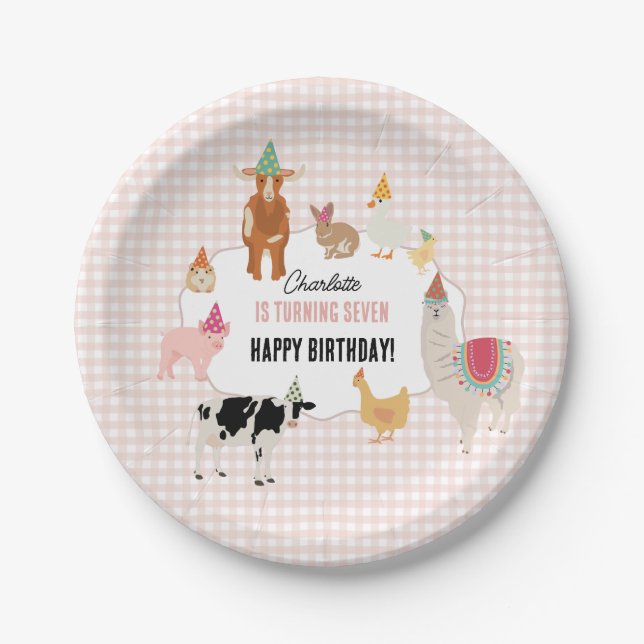 Prato De Papel Petting Zoo Party Animals Barnyard Birthday Girl (Frente)