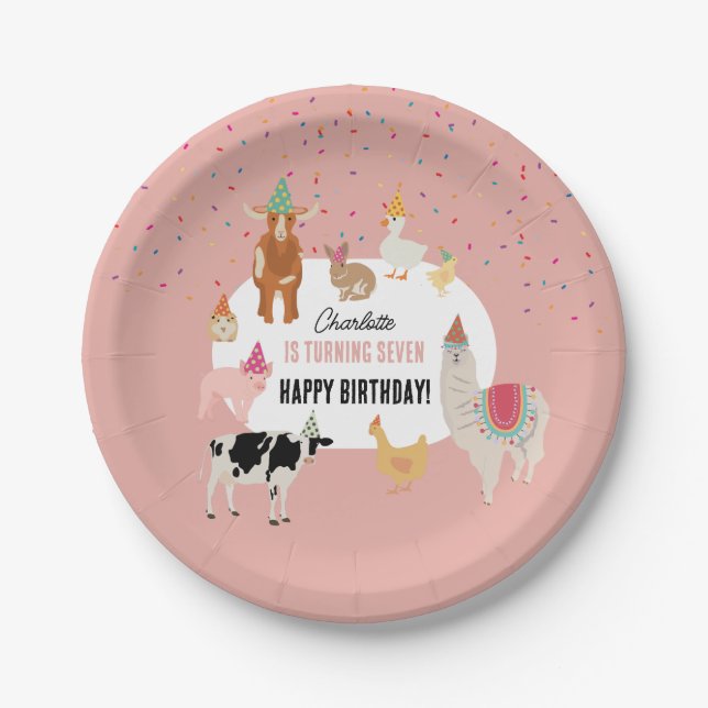 Prato De Papel Petting Zoo Party Animals Barnyard Birthday Girl (Frente)