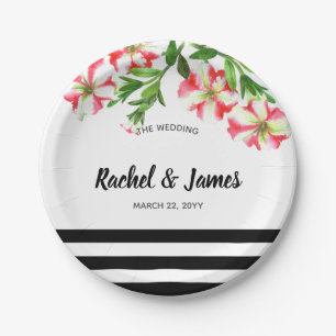 Prato De Papel Petunias Brancas e Rosa