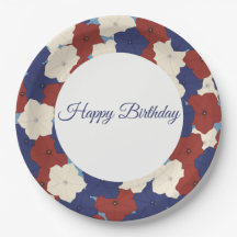 Prato de Papel Petunias - Feliz Aniversário