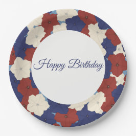 Prato de Papel Petunias - Feliz Aniversário