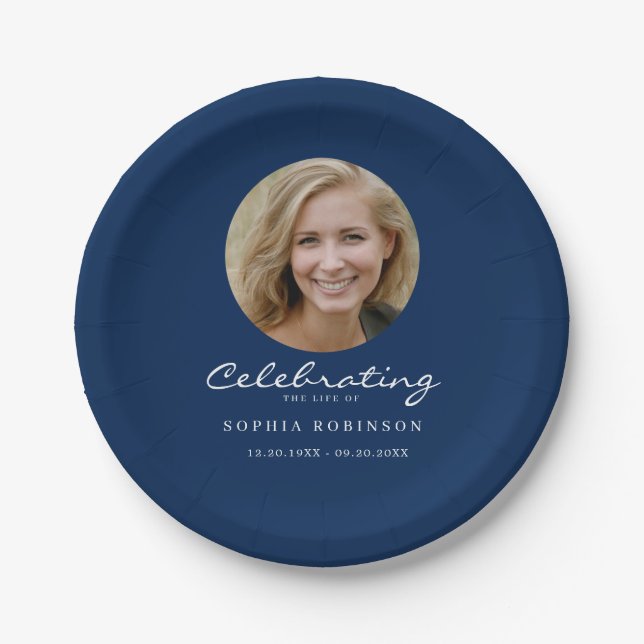 Prato De Papel Photo Celebration of Life Funeral Memorial Blue (Frente)
