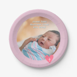 Prato De Papel Photo Paper Plate Baptism Pink Shower
