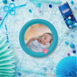 Prato De Papel Photo Paper Plate Baptism Teal Blue Shower
