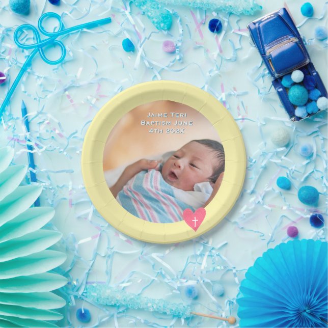 Prato De Papel Photo Paper Plate Baptism Yellow Shower (Festa)