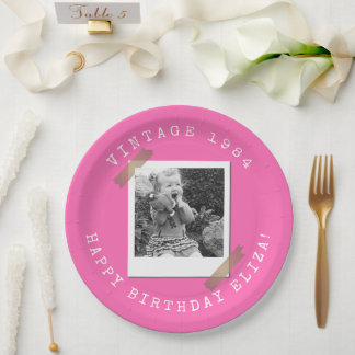 Prato De Papel Photo Polaroid Vintage Hot Pink Birthday
