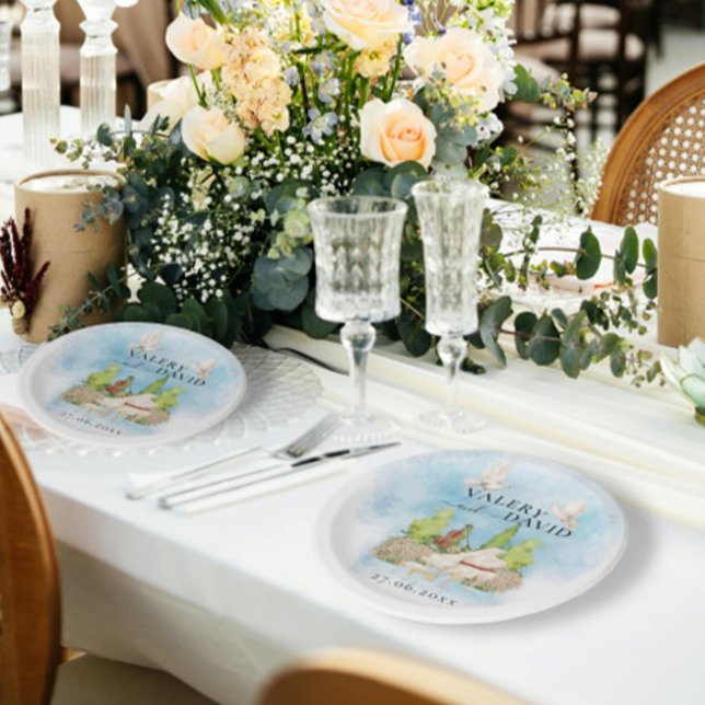 Prato De Papel Piano Elegante | Pombos de flores violino, luxo de (Criador carregado)