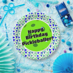 Prato De Papel Pickleball Birthday Blue Green Personalizado Happy