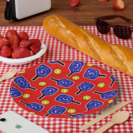 Prato De Papel Pickleball Blue Paddles Yellow Balls 4 de julho