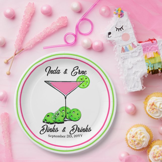 Prato De Papel Pickleball Bridal Shower Dinks & Drinks Cosmo (Festa)