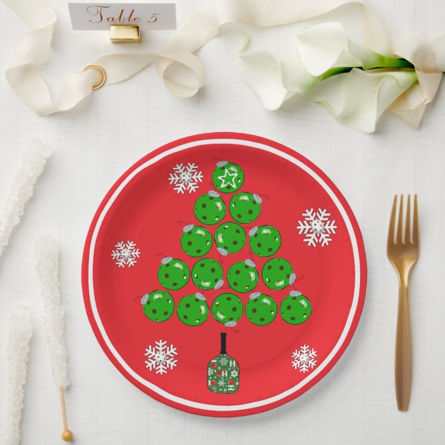 Prato De Papel Pickleball Christmas Tree Xmas Party (Casamento)