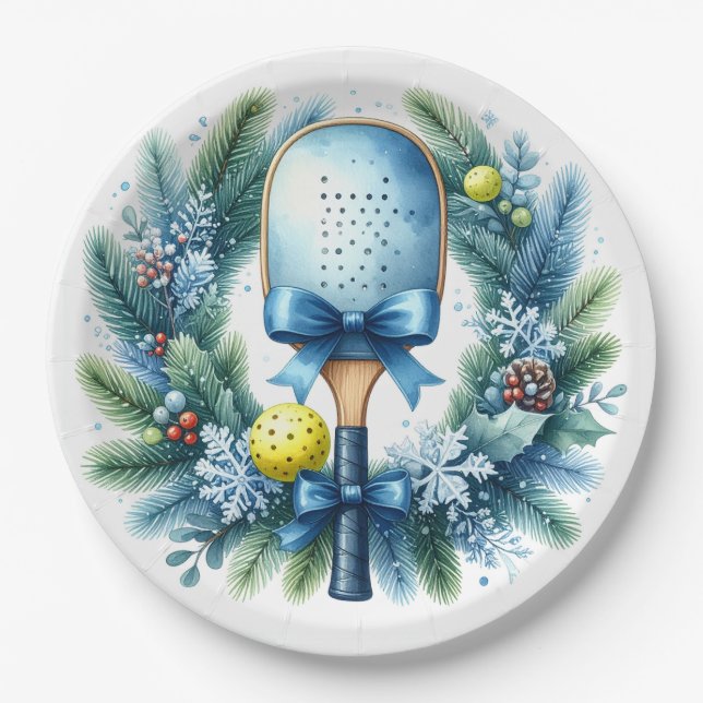 Prato De Papel Pickleball Christmas Wreath  (Frente)