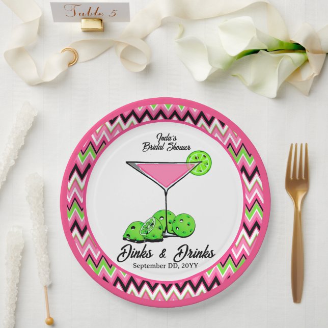 Prato De Papel Pickleball Cosmo Dinks & Drinks Rosa Argila (Casamento)