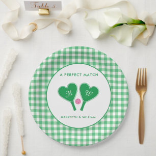 Prato De Papel Pickleball de Casamento Rosa e Verde