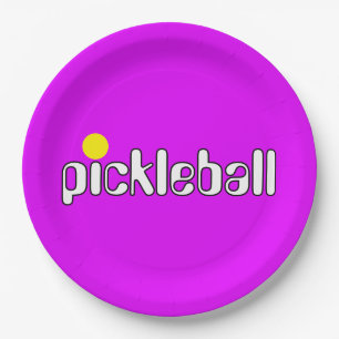 Prato De Papel PICKLEBALL Festivo Texto Tropical Rosa Fundo