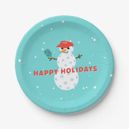 Prato De Papel Pickleball Holiday Party Humor Snowman Plate