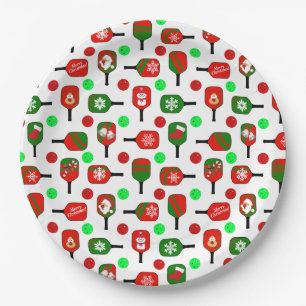 Prato De Papel Pickleball Red Paddles Balls X-Mas