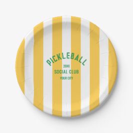 Prato De Papel Pickleball Social Club Crest Yellow Cabana Stripe