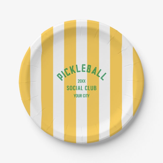 Prato De Papel Pickleball Social Club Crest Yellow Cabana Stripe (Frente)