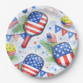 Prato De Papel Pickleball temático americano para 4 de julho