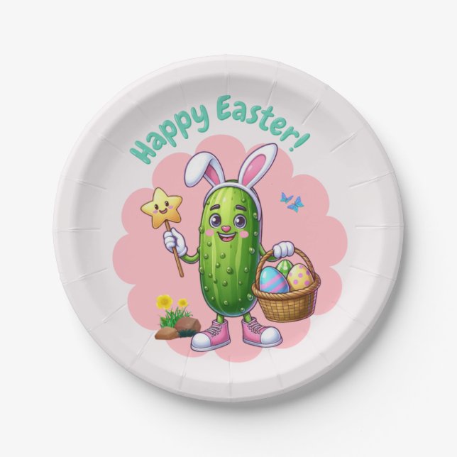 Prato De Papel Picles com orelhas de coelho da Páscoa (Frente)