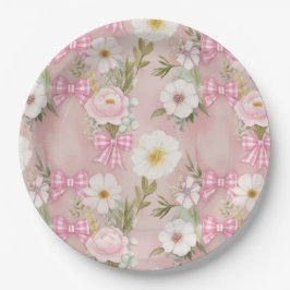 Prato De Papel Picnic Plates - Flores e Arcos Gingham