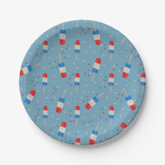 Prato De Papel Picolés Vermelho Branco e Azul Com Estrelas-Festa