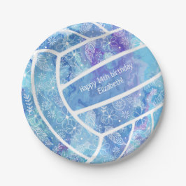 Prato De Papel Picos flores penas vôlei azul