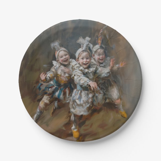 Prato De Papel Pierrots - Placas de Papel Redondas (Frente)