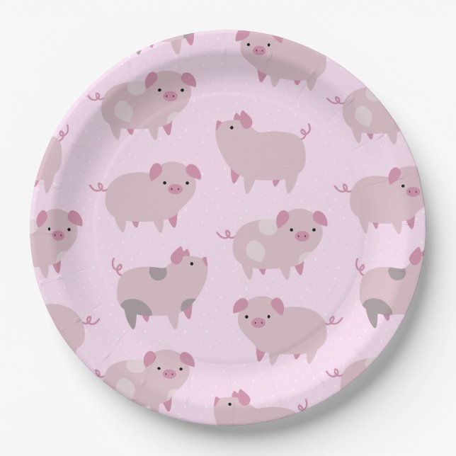 Prato De Papel Piglets Bebês Cor-de-Rosa Cor-de-Corte e Pontos (Frente)