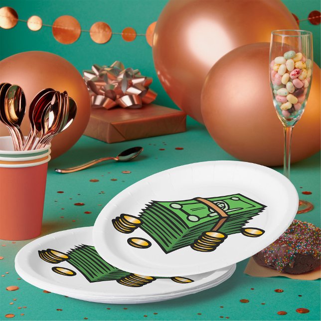 Prato De Papel Pilha de Dinheiro com Moedas Dinheiro (Criador carregado)